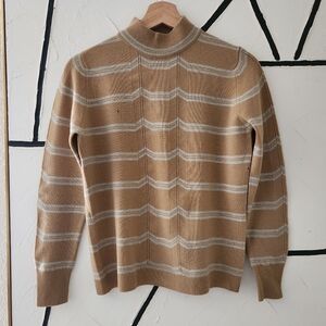 Vintage 100% Wool Jaeger 1950s Mock Neck Two Tone Striped Sweater